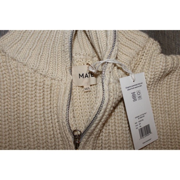MATE The Label Alpaca Cotton 1/4 Zip Sweater NWT M/L Ethical Undyed NATURAL $268 - Picture 2 of 5